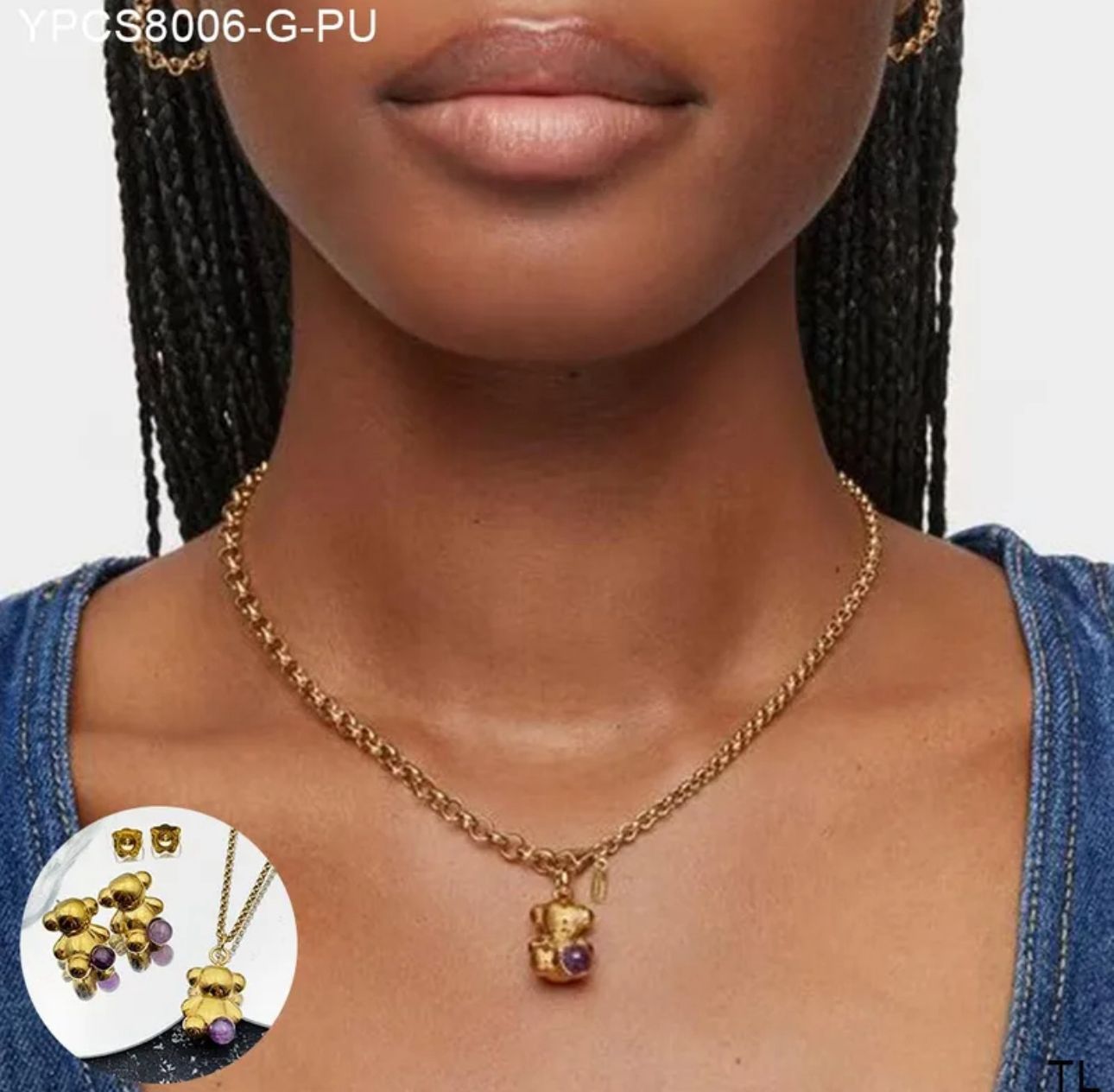 Set Osito con Piedra Lila