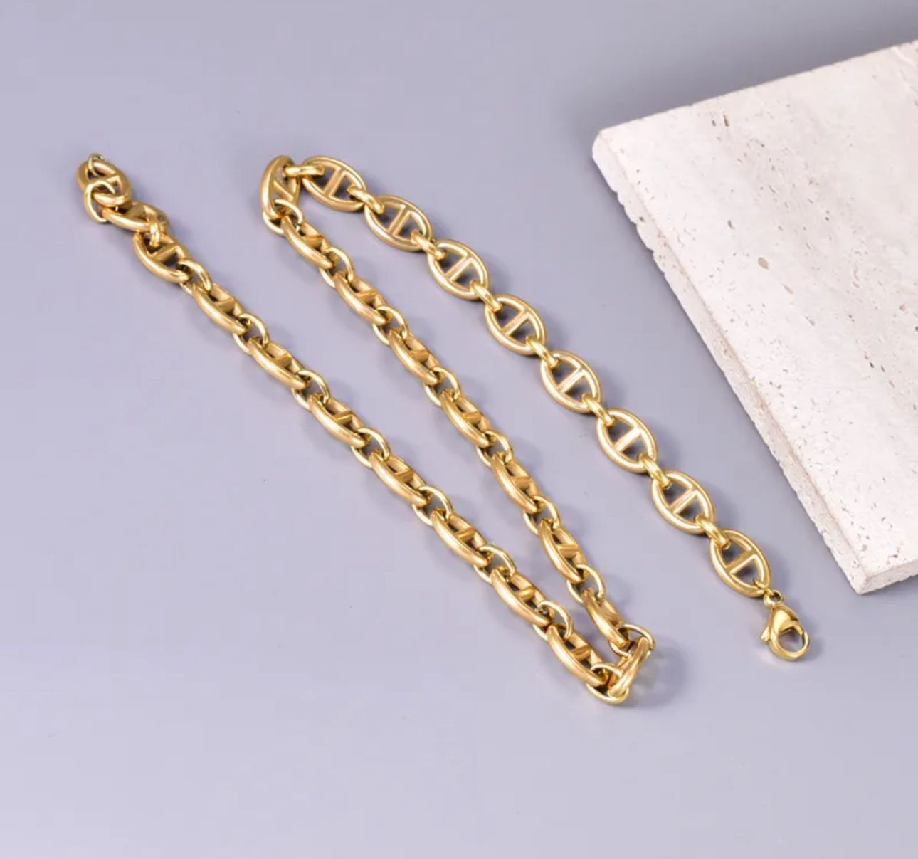 Set cadena eslabón dorado