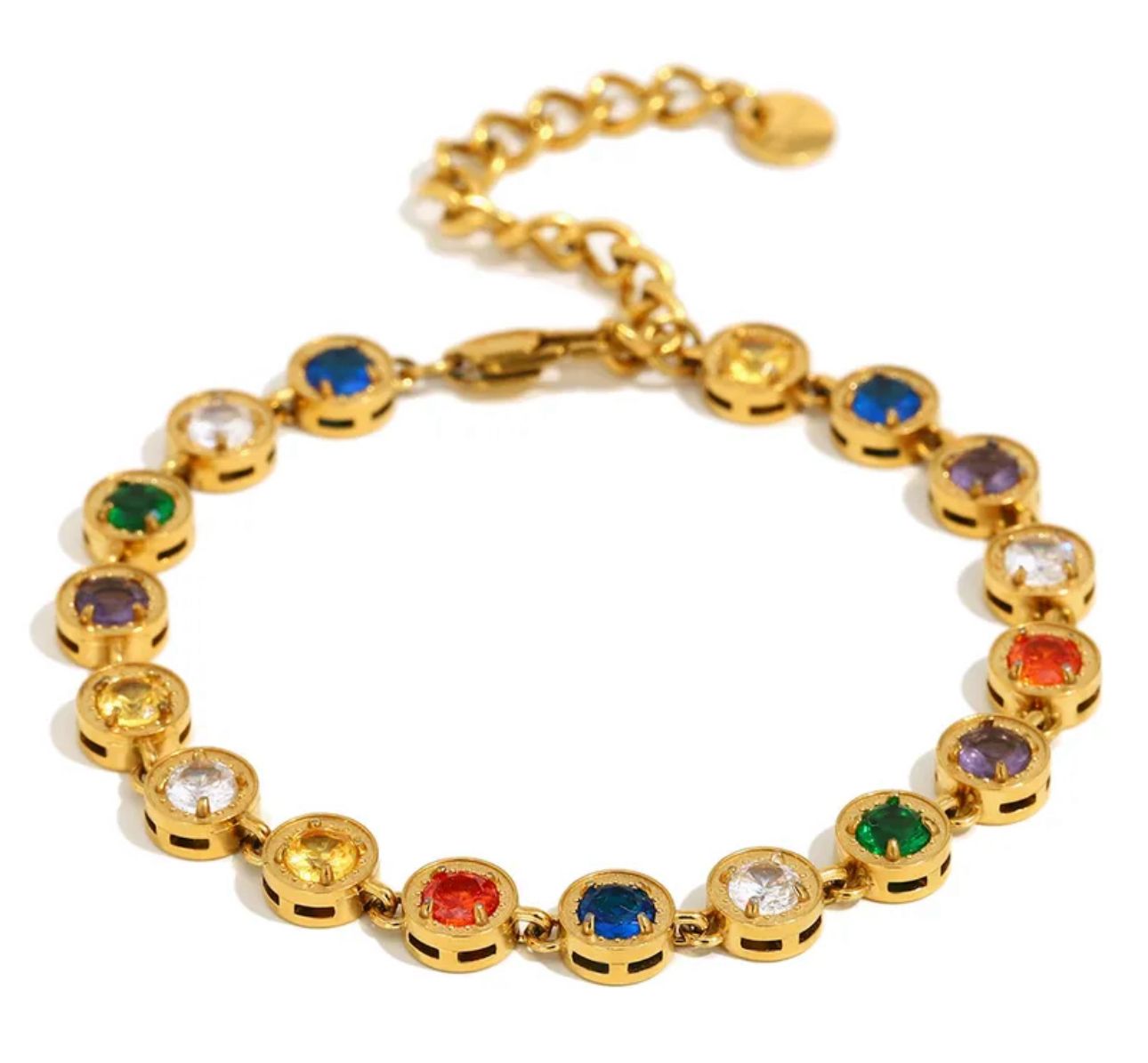 Set dorado con cuadrados multicolores